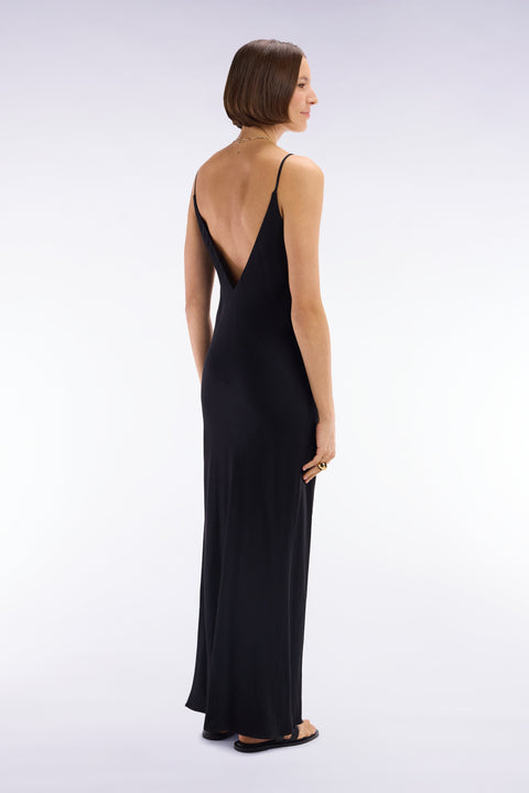 Slip dress en viscose noire coupe droite - Image 3