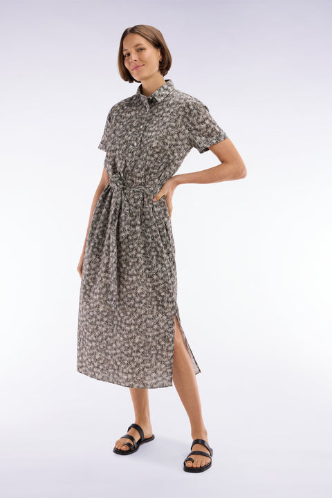 Robe manches courtes en coton kaki imprimé palmiers coupe décontractée - Image 1