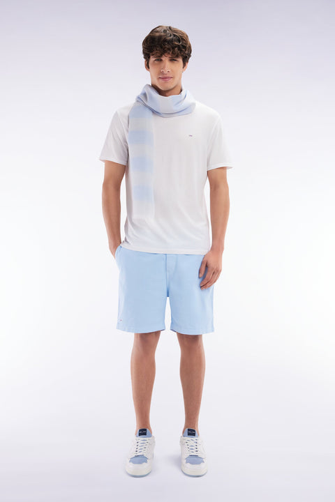 Short à taille élastique en coton stretch uni ciel - Image 1