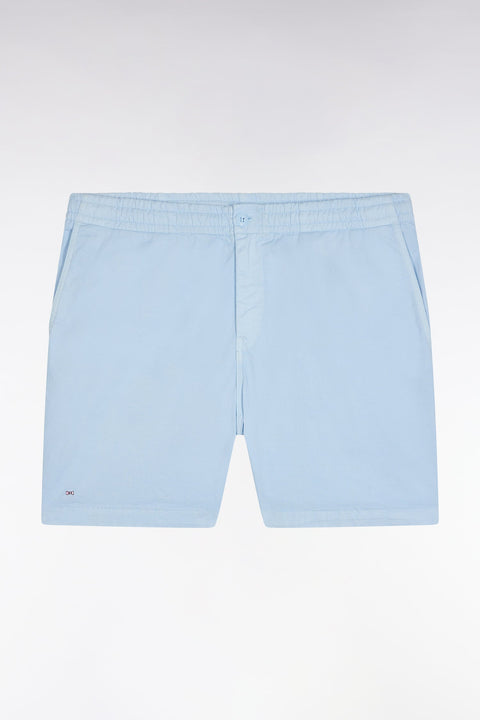 Short à taille élastique en coton stretch uni ciel - Image 2