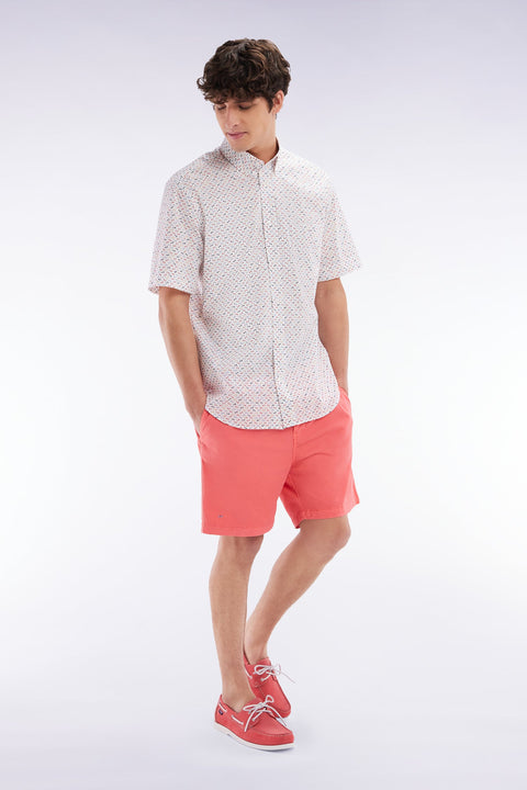 Short à taille élastique en coton stretch uni rose saumon - Image 3