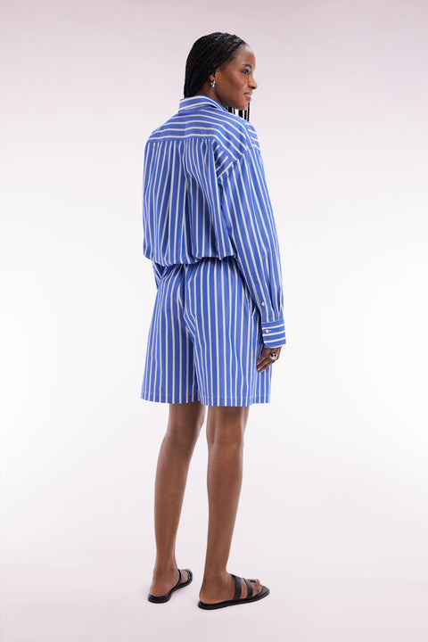 Short en coton bleu à rayures blanches coupe Oversized - Image 3