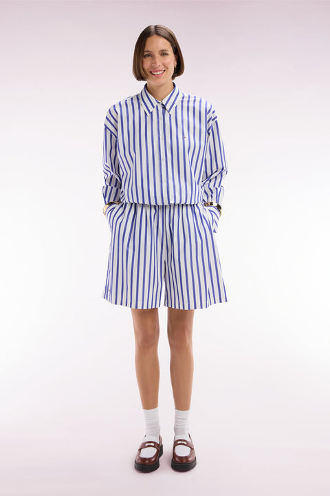 Short en coton blanc à rayures bleues coupe Oversized - Image 3