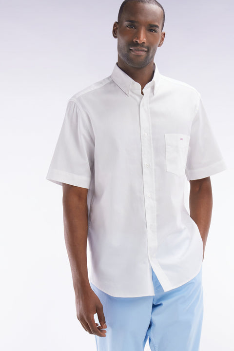 Chemise à manches courtes en coton blanc coupe droite - Image 3