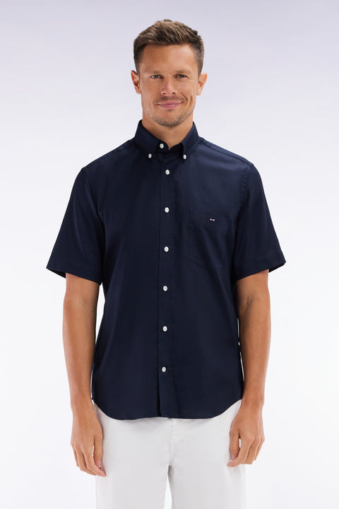 Chemise à manches courtes en coton marine coupe droite - Image 1