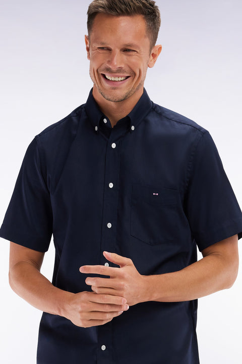 Chemise à manches courtes en coton marine coupe droite - Image 3