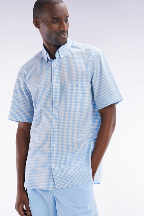 Chemise à manches courtes vichy en coton ciel coupe droite - Image 3