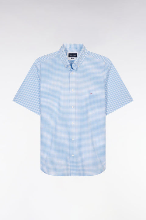 Chemise à manches courtes vichy en coton ciel coupe droite - Image 2