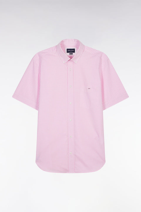 Chemise à manches courtes vichy en coton rose coupe droite - Image 2