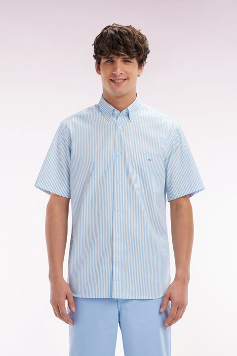 Chemise à manches courtes en coton rayé ciel coupe droite - Image 1