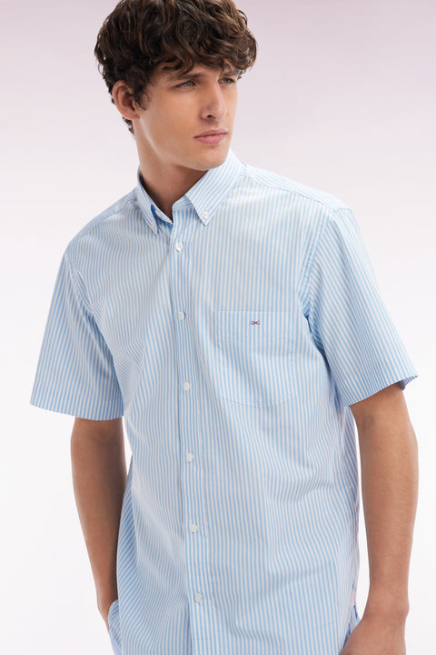 Chemise à manches courtes en coton rayé ciel coupe droite - Image 3