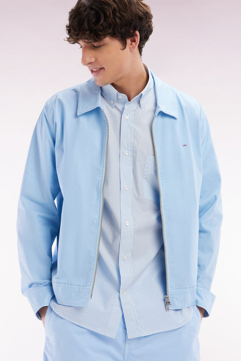 Chemise à manches courtes en coton tissage jacquard rayé ciel coupe droite - Image 3