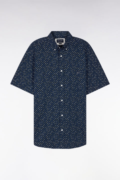 Chemise à manches courtes en popeline de coton gris foncé imprimé nœud papillon multicolore coupe droite - Image 2