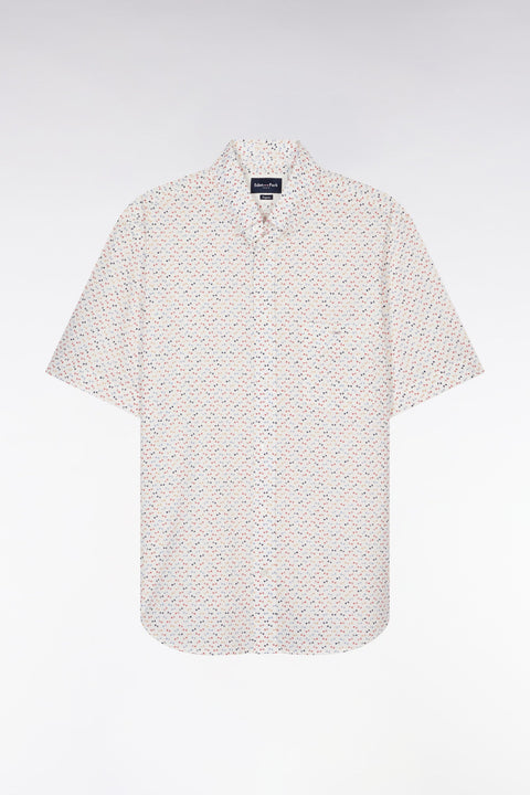 Chemise à manches courtes en popeline de coton écrue imprimé nœud papillon multicolore coupe droite - Image 2
