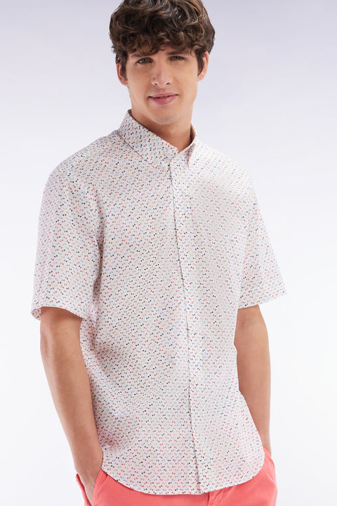 Chemise à manches courtes en popeline de coton écrue imprimé nœud papillon multicolore coupe droite - Image 3