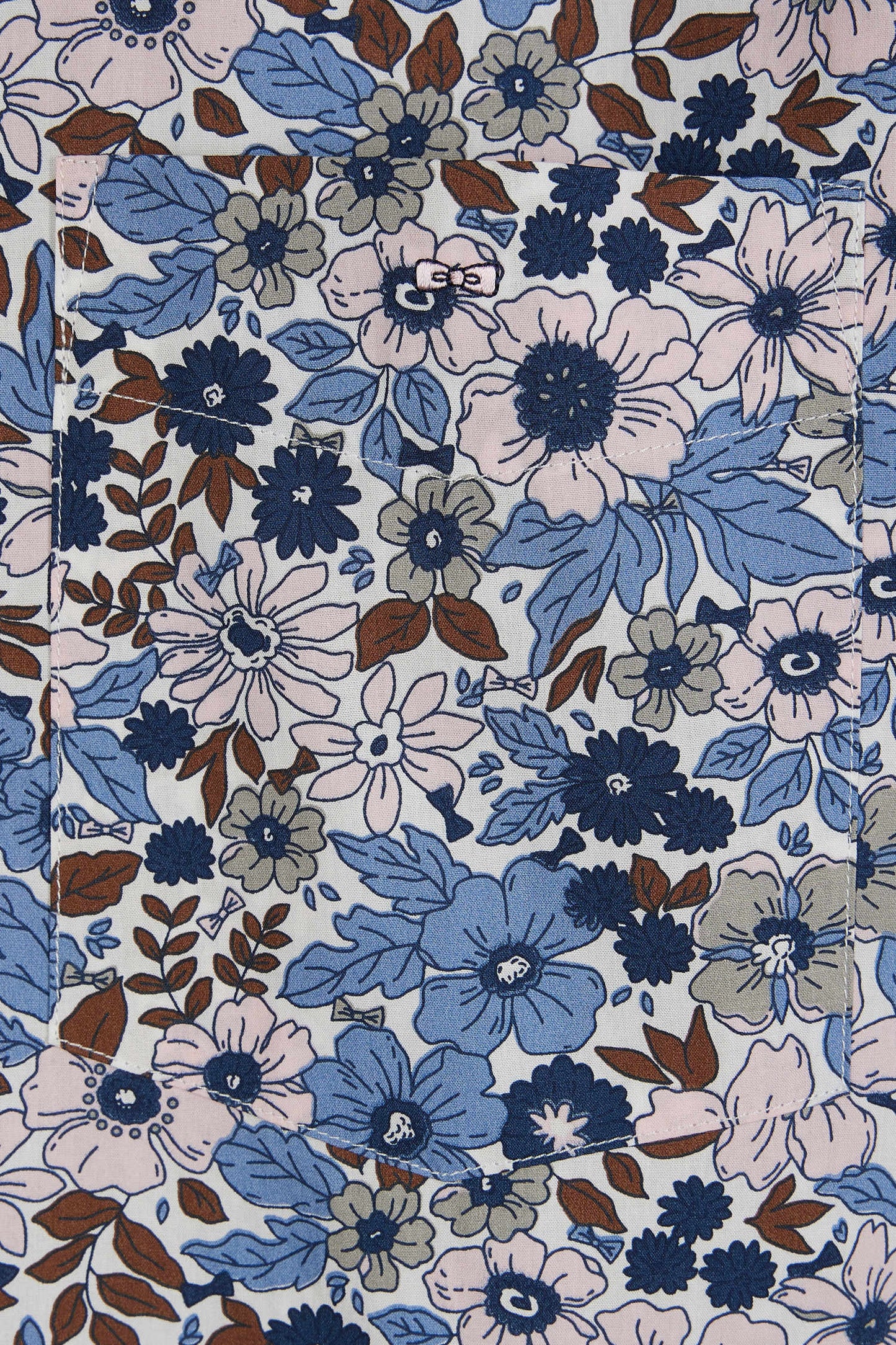 Chemise à manches courtes en popeline de coton bleue imprimé floral coupe droite