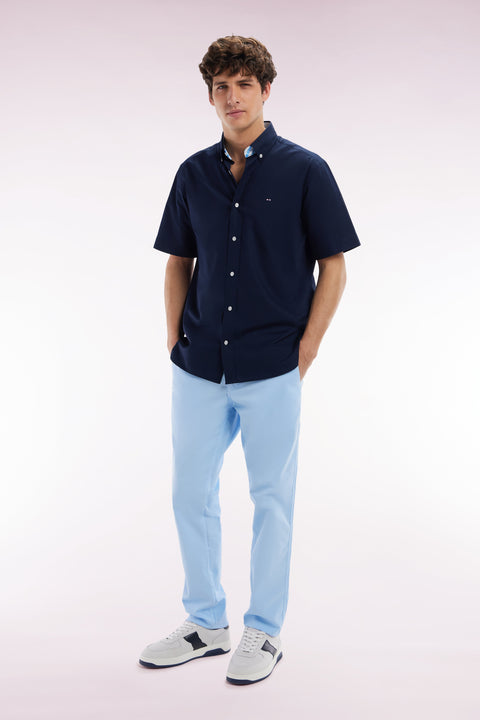 Chemise à manches courtes en coton marine broderie dos ciel coupe droite - Image 3