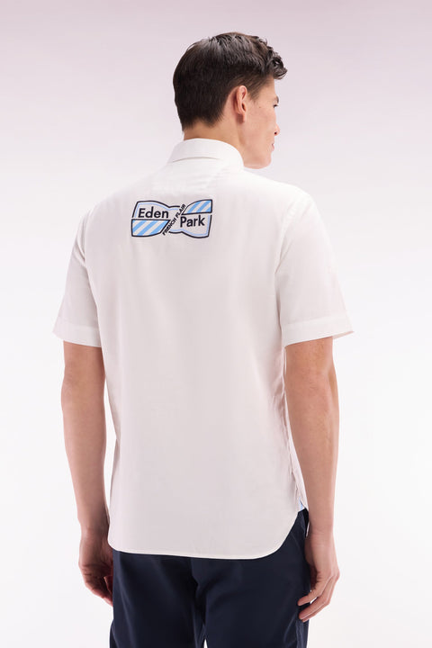 Chemise à manches courtes en coton blanc broderie et patte de boutonnage cerclées coupe droite - Image 3
