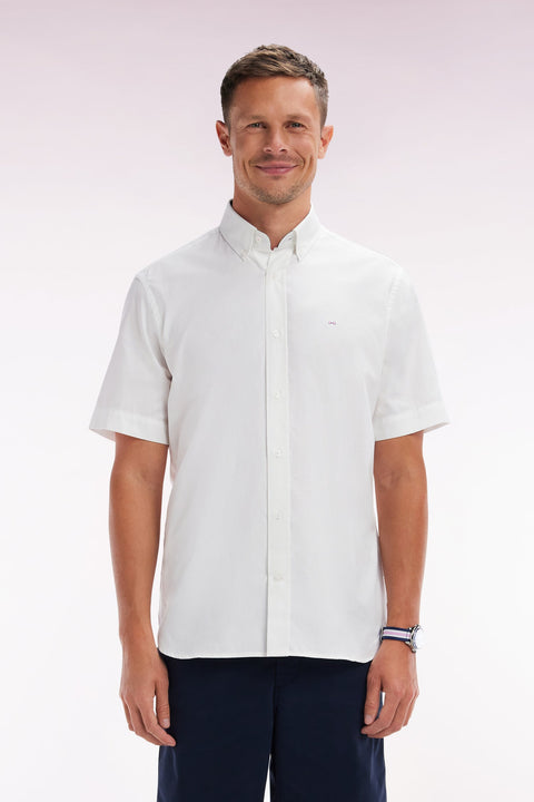 Chemise à manches courtes en popeline de coton blanc broderie dos cerclée rose - Image 1