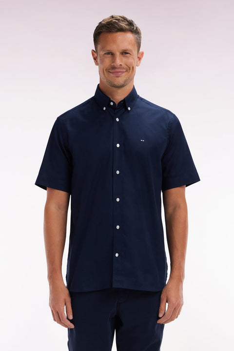 Chemise à manches courtes en popeline de coton marine broderie dos cerclée ciel - Image 1