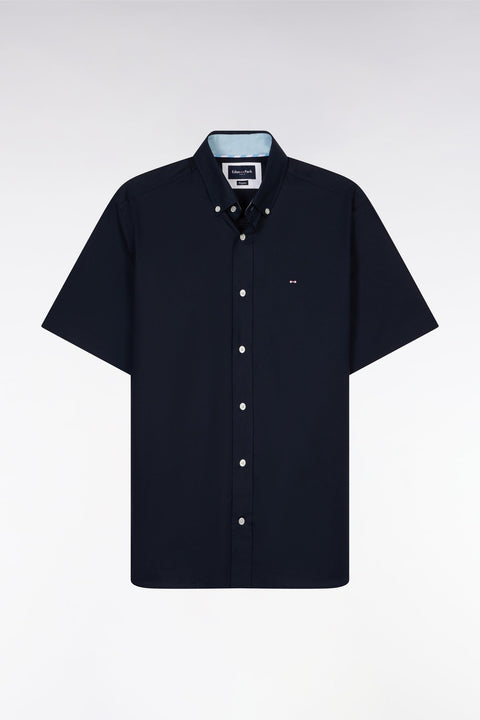 Chemise à manches courtes en popeline de coton marine broderie dos cerclée ciel - Image 2