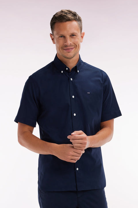 Chemise à manches courtes en popeline de coton marine broderie dos cerclée ciel - Image 3