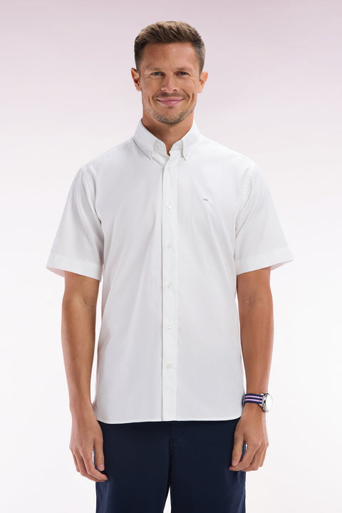 Chemise à manches courtes en coton blanc broderie Eden Park coupe droite - Image 1