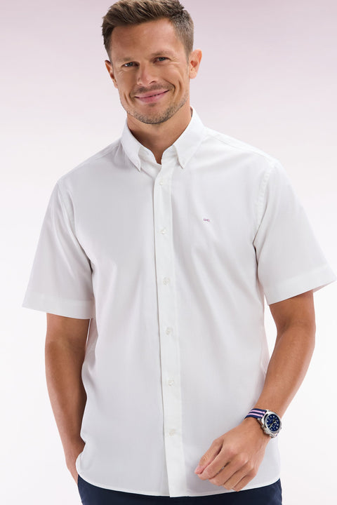 Chemise à manches courtes en coton blanc broderie Eden Park coupe droite - Image 3