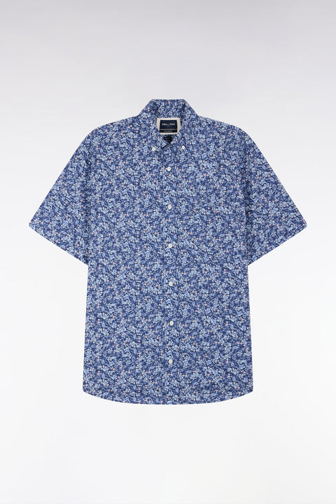 Chemise à manches courtes en popeline de coton Pima bleue micromotif floral coupe droite - Image 2