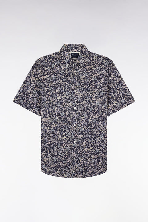 Chemise à manches courtes en popeline de coton Pima gris foncé micromotif floral coupe droite - Image 2