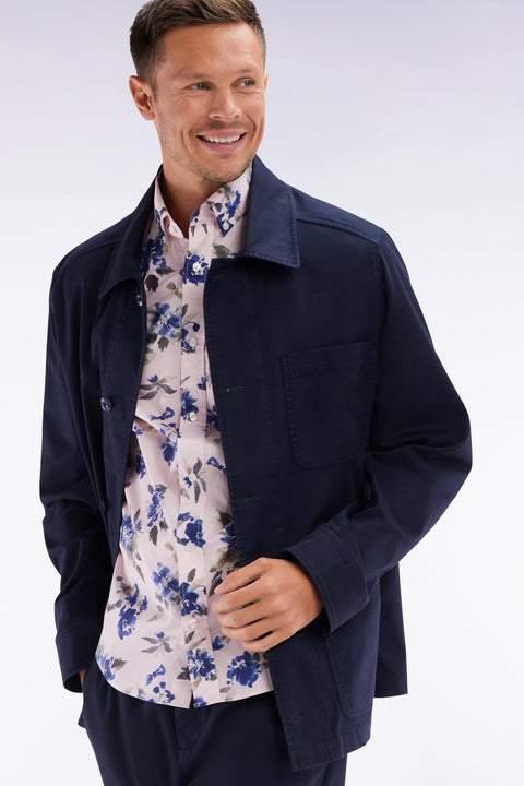 Chemise à manches courtes en popeline de coton Pima rose motif floral bleu coupe droite - Image 2