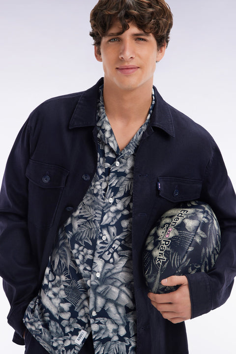 Chemise à manches courtes en coton marine imprimé jungle coupe ajustée - Image 3