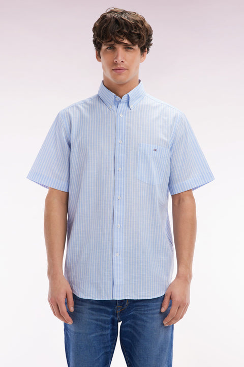 Chemise rayée à manches courtes en coton ciel coupe droite - Image 1