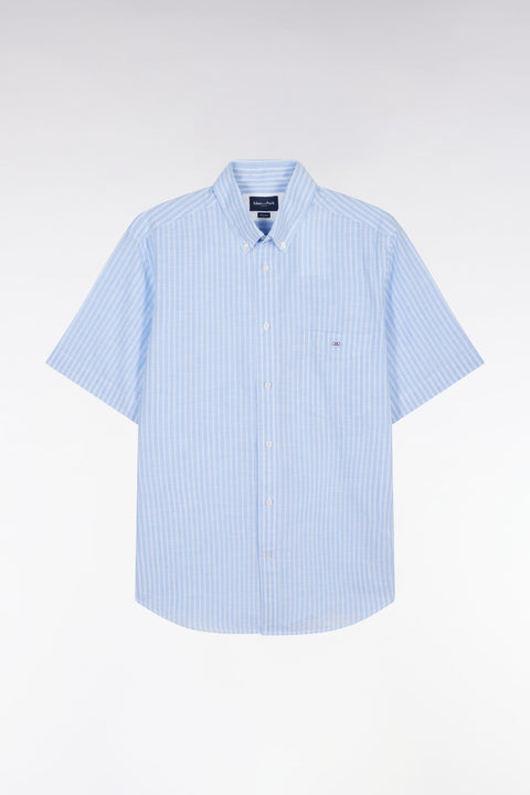 Chemise rayée à manches courtes en coton ciel coupe droite - Image 2