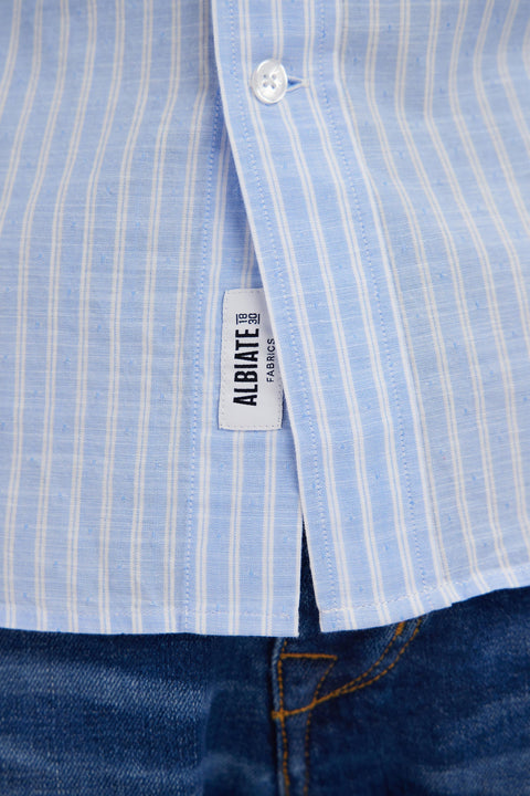 Chemise rayée à manches courtes en coton ciel coupe droite - Image 3