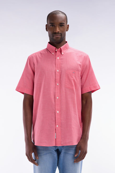 Chemise à manches courtes à microcarreaux en coton rose coupe droite - Image 1