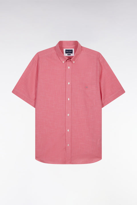 Chemise à manches courtes à microcarreaux en coton rose coupe droite - Image 2