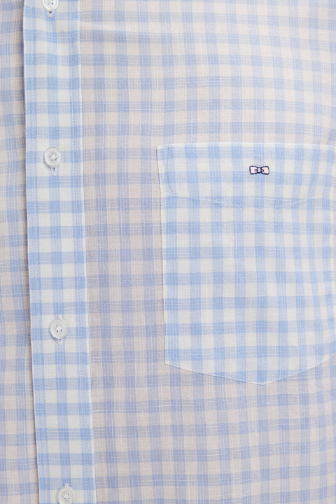 Chemise à manches courtes en coton à carreaux Vichy ciel coupe droite - Image 3