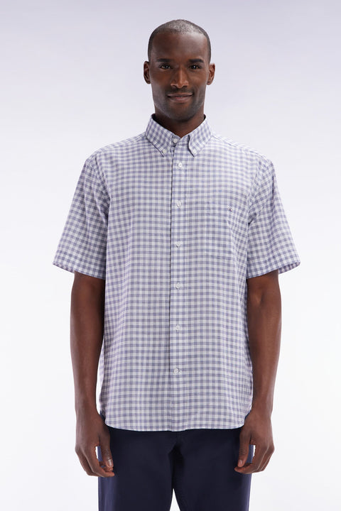 Chemise à manches courtes en coton à carreaux Vichy marine coupe droite - Image 1