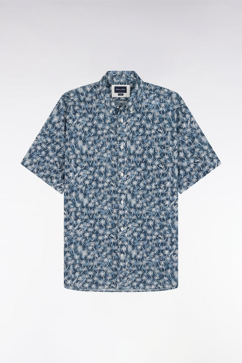 Chemise à manches courtes en coton marine à microimprimé palmiers coupe droite - Image 2