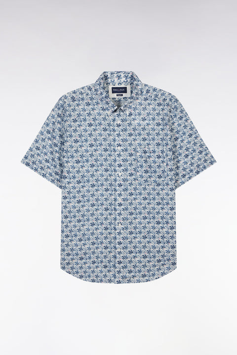 Chemise à manches courtes en coton gris moyen imprimé fleurs graphique coupe droite - Image 2