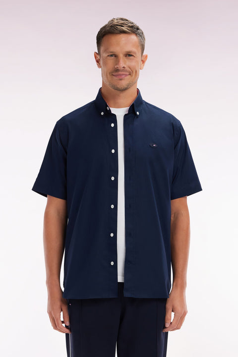 Chemise à manches courtes en coton marine broderie dos XV de France - Image 1