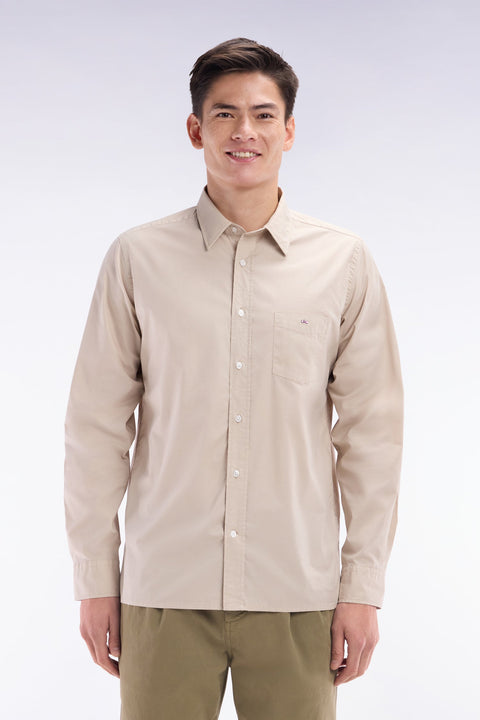 Chemise unisexe en coton et lyocell stretch beige coupe droite - Image 1