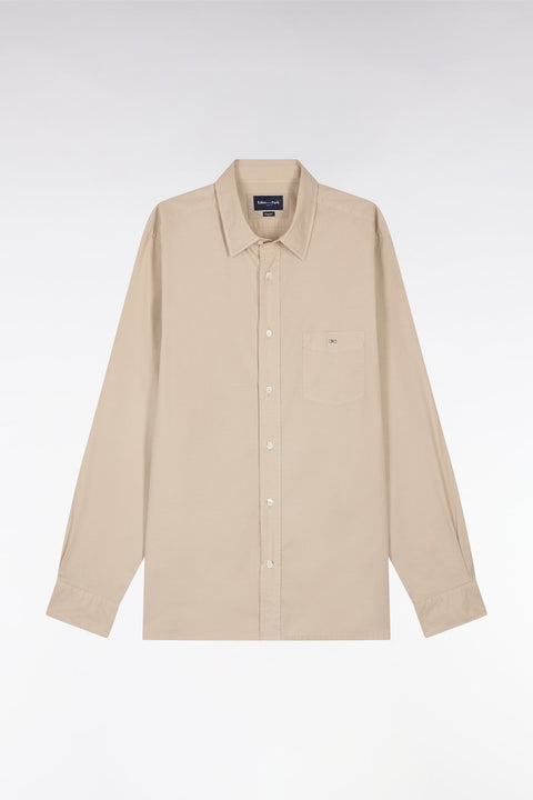 Chemise unisexe en coton et lyocell stretch beige coupe droite - Image 2