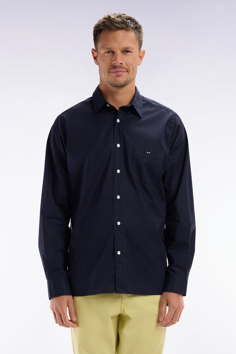 Chemise unisexe en coton et lyocell stretch marine coupe droite - Image 1