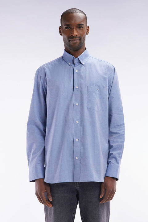 Chemise en coton bleu ciel coudière coupe droite - Image 1