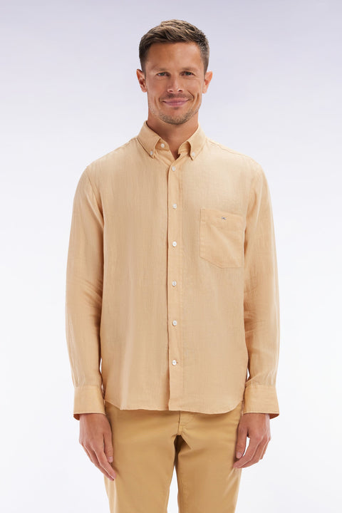 Chemise en lin camel unie coupe droite - Image 1