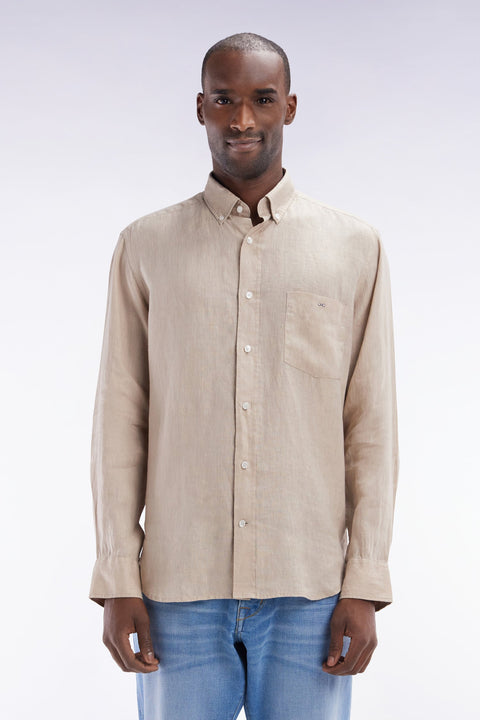 Chemise en lin beige unie coupe droite - Image 1