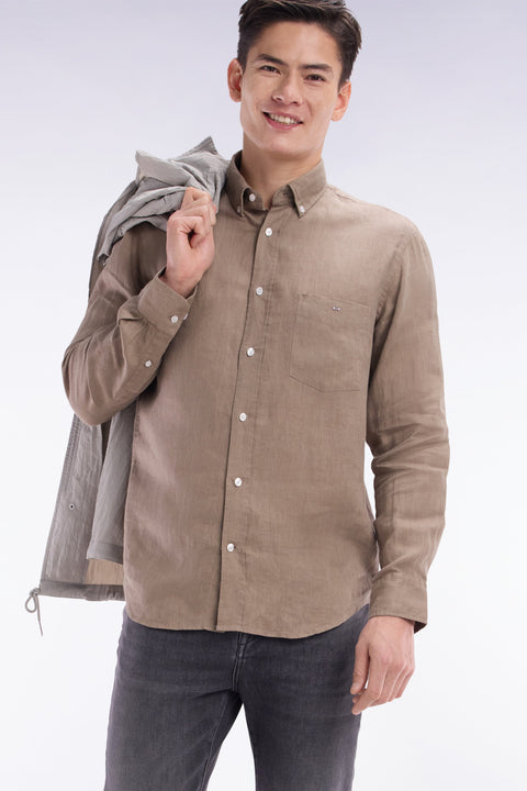 Chemise en lin sable unie coupe droite - Image 3