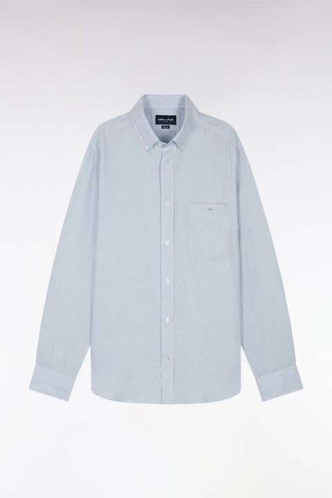 Chemise en lin gris clair unie coupe droite - Image 2